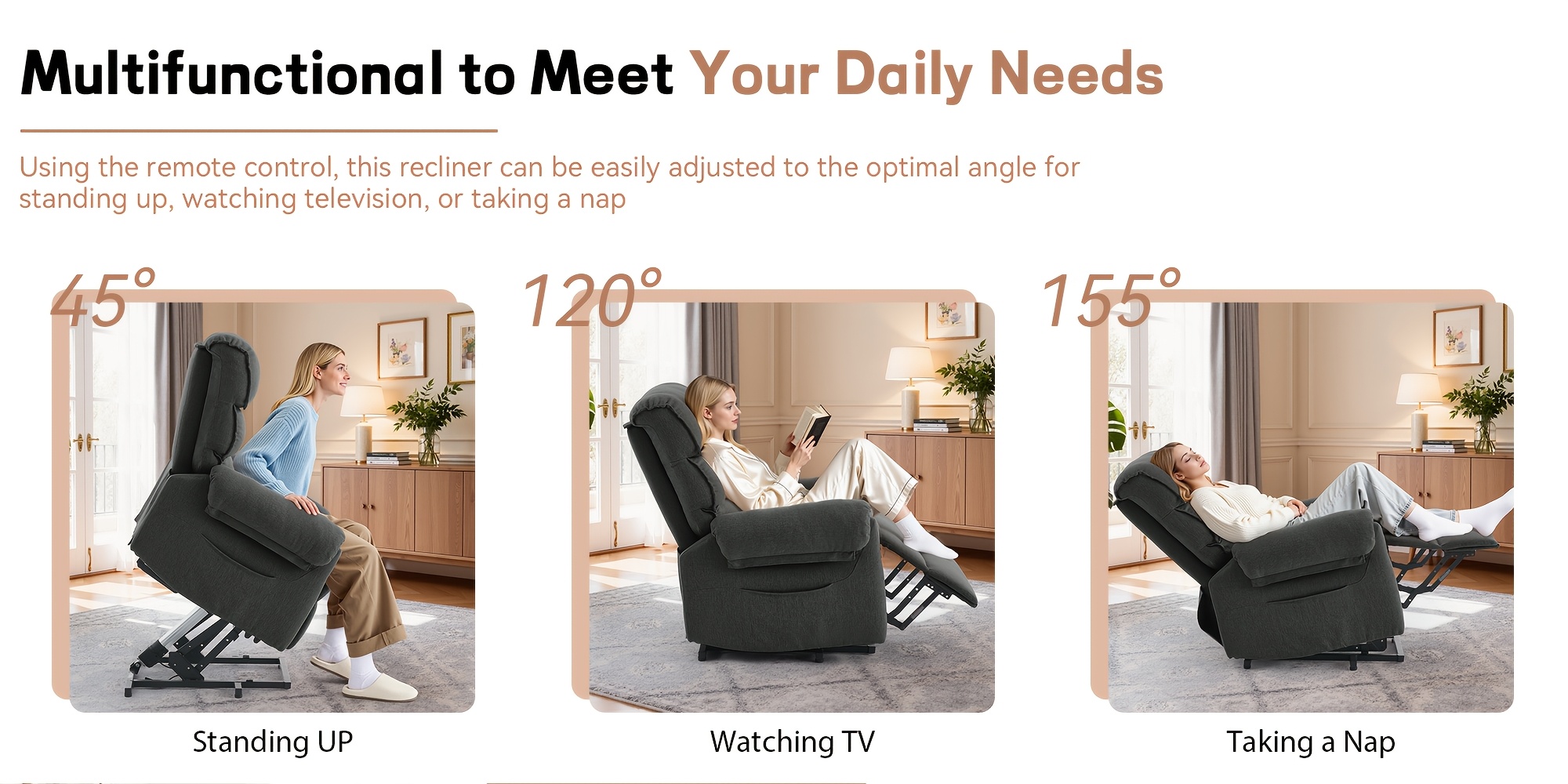 small compact ergonomic electric recliner with side pockets   seniors reading or relaxing   room stylish adjustable recliner side storage pockets free shipping Product details 1