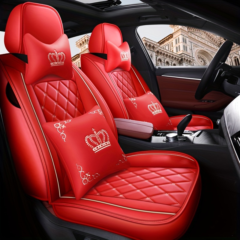 

Car 5 Seats Car Cushion Fully Surrounded Seat Cover, Seat Cushion Crown Pu Leather 4 Seasons Universal Car Seat Cover