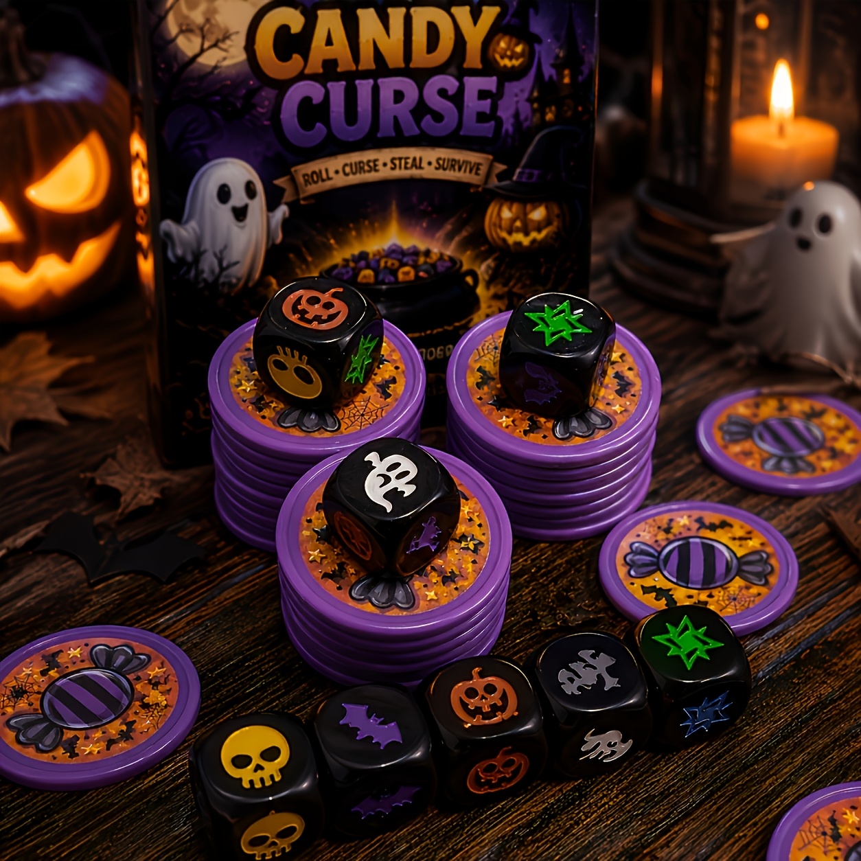 MALDICIÓN DE CANDY - Juego de mesa de estrategia con dados de Halloween y fichas de dul...