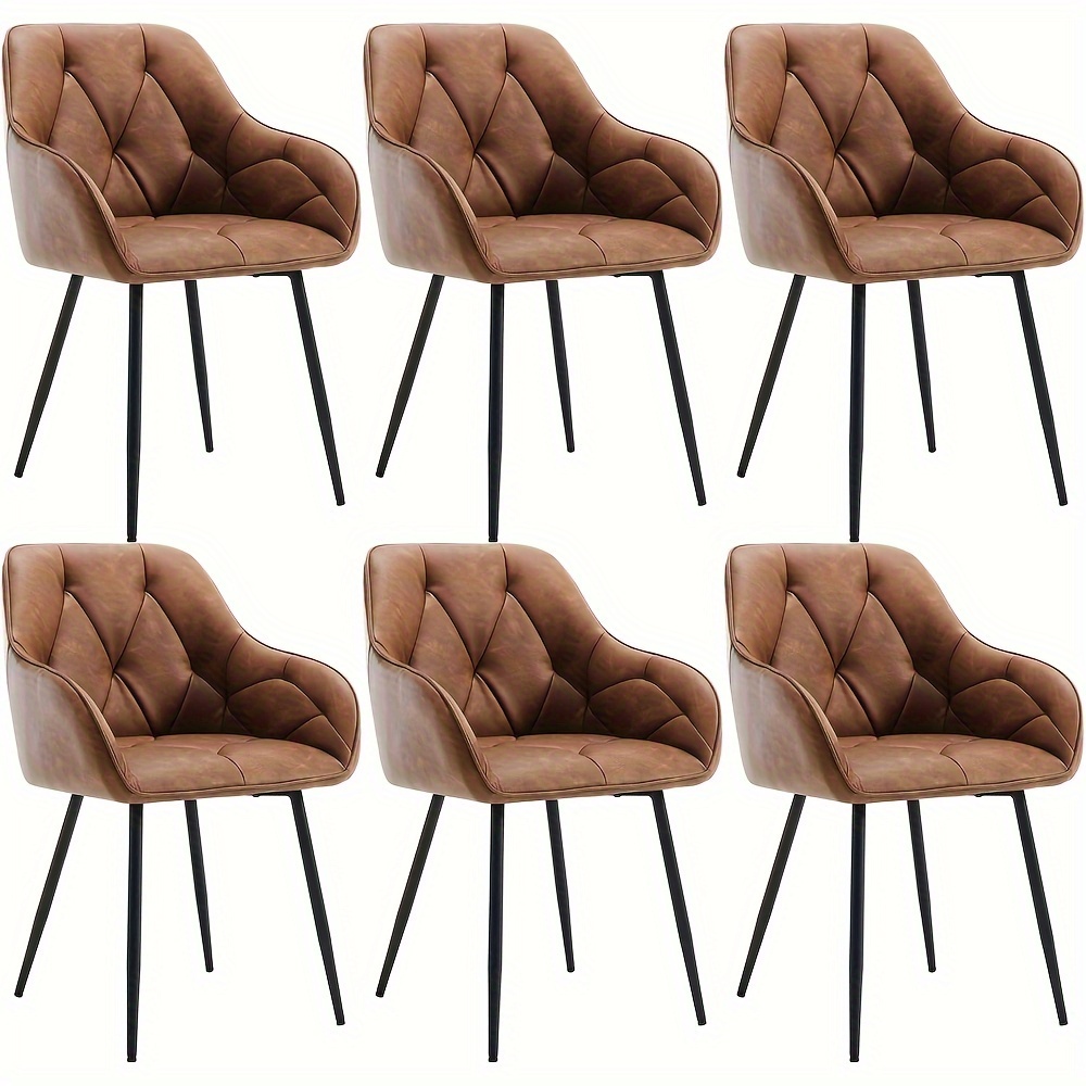 Image of 6ps Dining Room Chairs, Kitchen Chairs, Dining Room Chairs, Living Room Chairs, Ergonomic Armrest, Upholstered Chair, Vintage Faux Leather Seat, Metal Legs