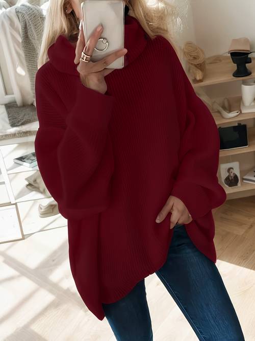plus size plus size a cozy pullover sweater for plus size women featuring a high neck solid color long sleeves and ribbed drop shoulders and winter