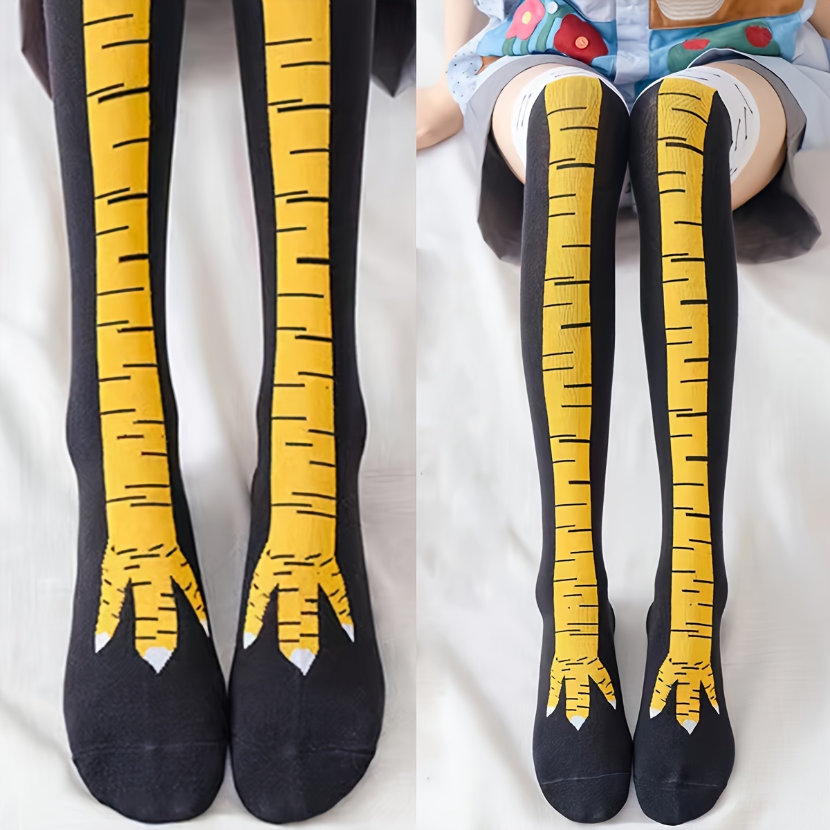 

1 Pair 3d Novelty Chicken Claw Thigh-high Socks, Funny Animal Cosplay Over-the-knee Stockings For Men And Women, Polyester - Orlvs