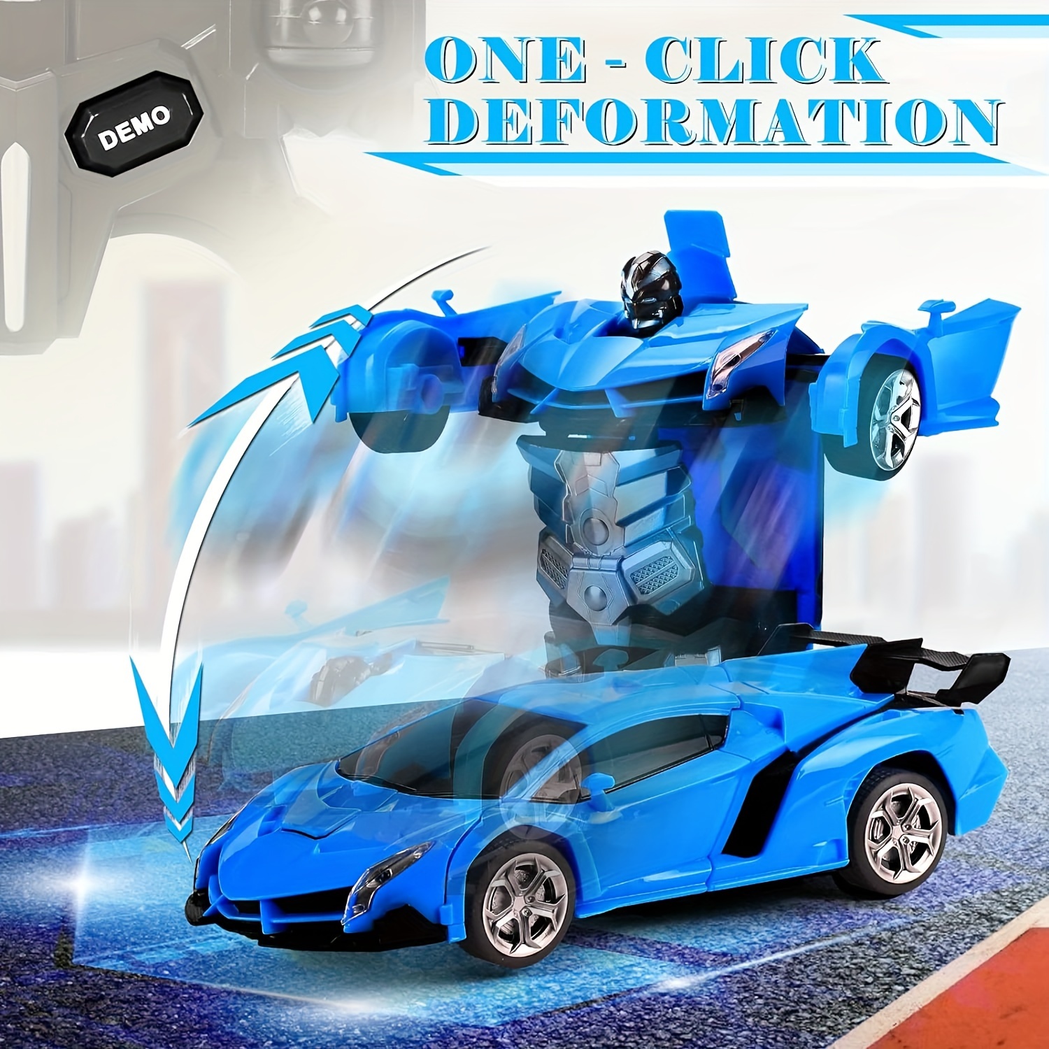 [Transformable|Robot] 2-in-1 Jovow Transformable Robot Car Toy | Remote Control Electric Racing Vehicle with Realistic Sounds, 360° Drift, USB Rechargeable, App-Controlled | Blue & Red/Yellow Options, Perfect for Birthdays, Christmas, Halloween Gifts
