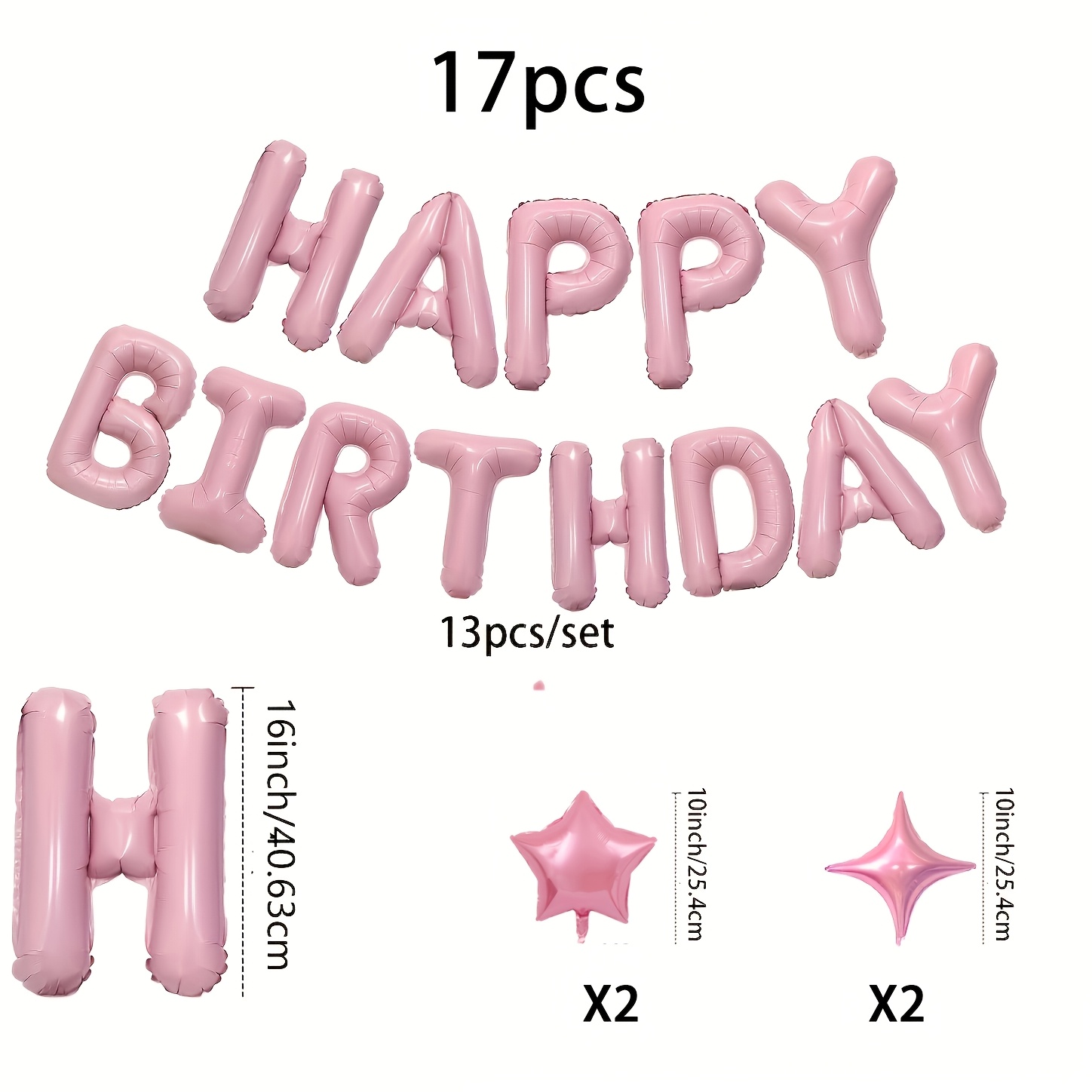 Image of 17pcs Pink Happy Birthday Balloon Banner, 16 Inch Foil Mylar Happy Birthday Balloons Letters, Reusable Happy Birthday Sign, Pink Birthday Decorations For Women And Girls