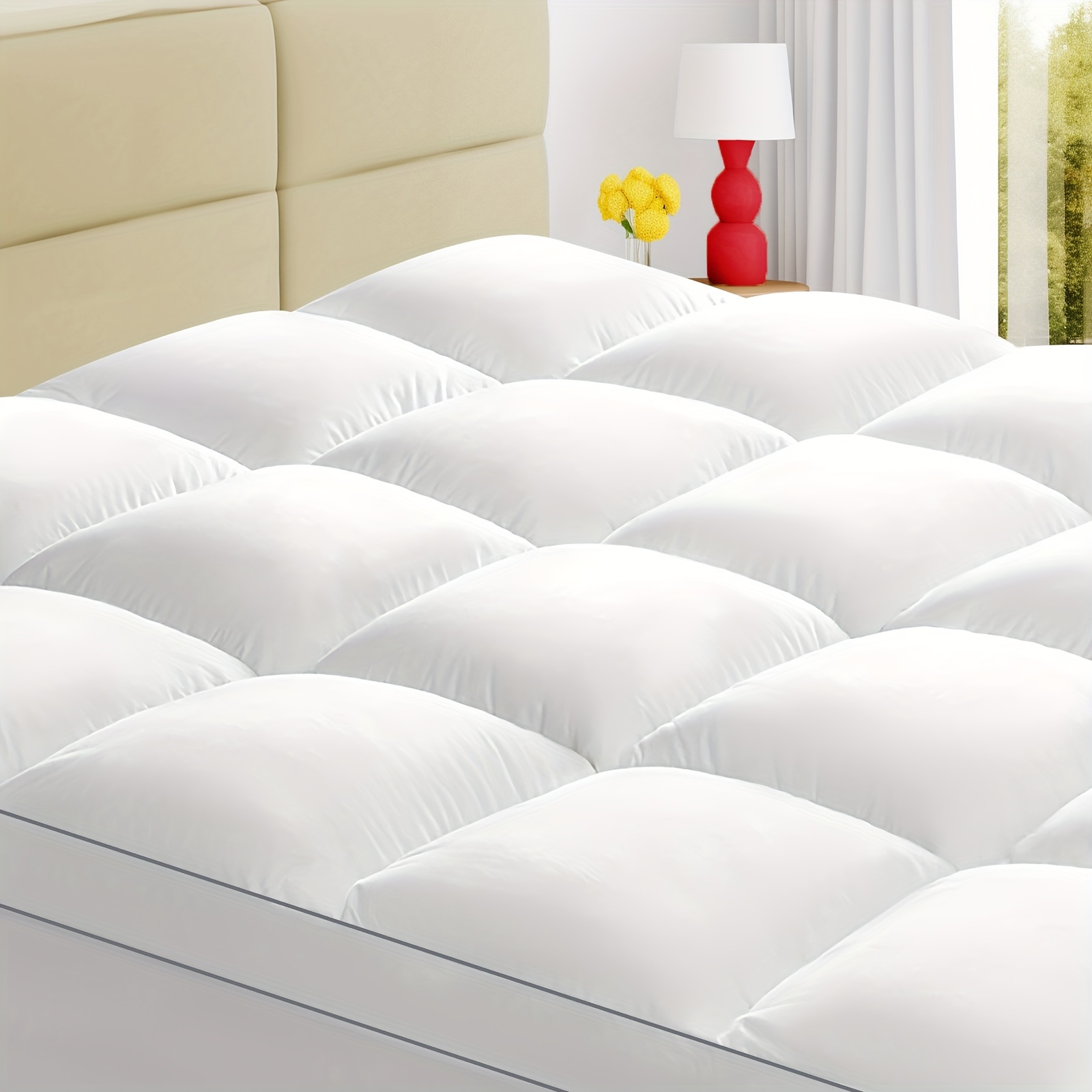 

800 Gsm Extra Thick Mattress Topper Set 4 Piece Queen Size - Soft Bed Sheets Set - Extra Thick Mattress Pad Cover For Back Pain - Overfilled Plush Pillow Top With 8-21 Inch Deep Pocket, White