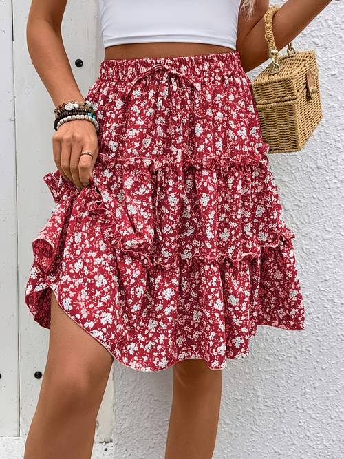 womens fashion spring summer floral a line pleated skirt suitable for beach casual vacation outing