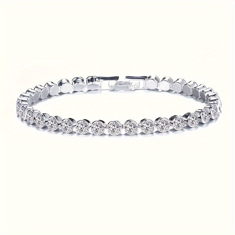 

Trendy Artificial Crystal Tennis Bracelet, Fashionable Copper Rhinestone Decor Minimalist Style Tennis Bracelet For Women