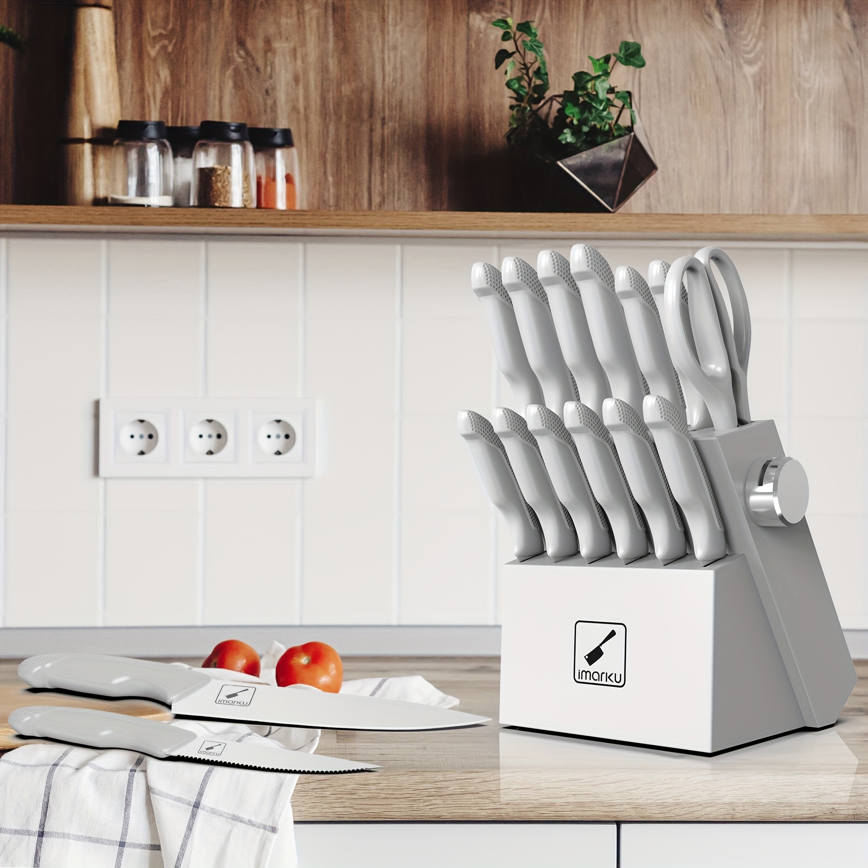 

Knife Set , Sharp Knife Set -in Sharpener, Japanese Steel Knife Set Ergonomic , Dishwasher Safe, 14 Pcs ,