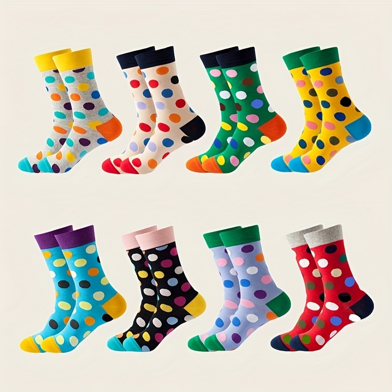 E-shop 8 Paar stylische und lebendige Mid-Calf Socken mit charmanten kleinen Punkten, bequeme und lustige Damensocken