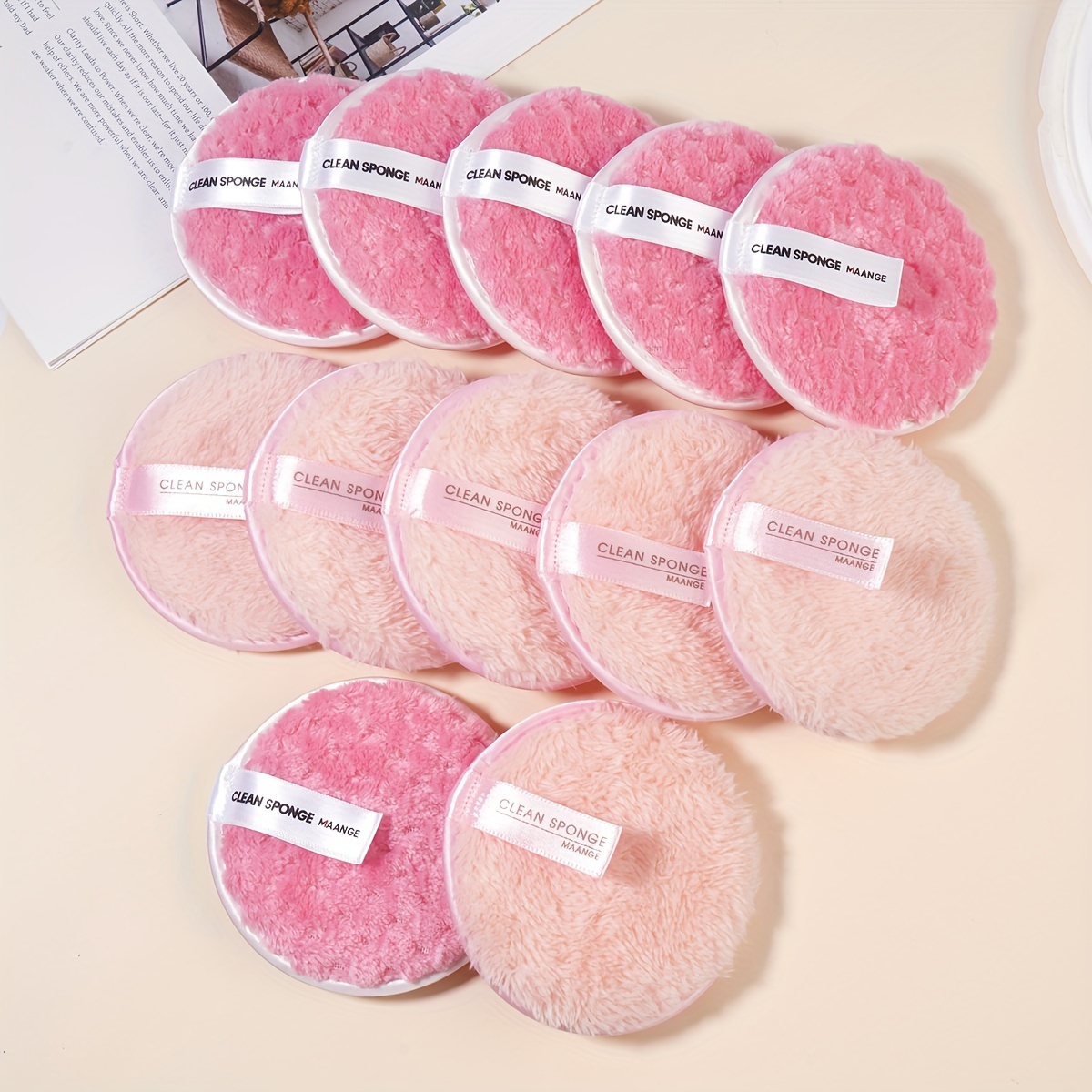 

12-pack Medium Facial Cleansing Pads, Reusable Gentle Makeup Remover Sponges For Light/heavy Makeup Application