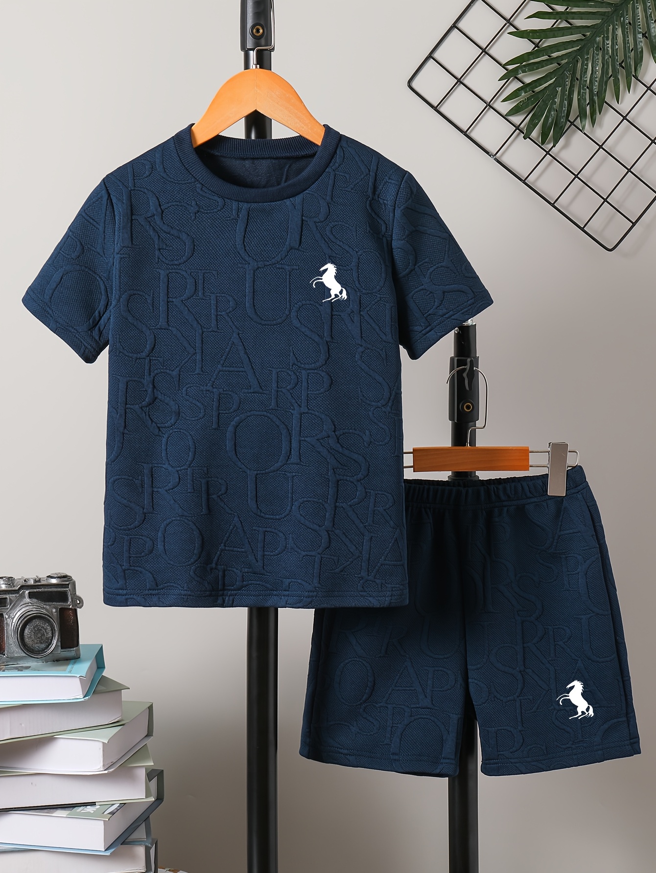 2pcs boys casual letter embossed comfortable short sleeve t shirt and shorts set cool lightweight summer outfit for everyday and outdoor wear   outdoor