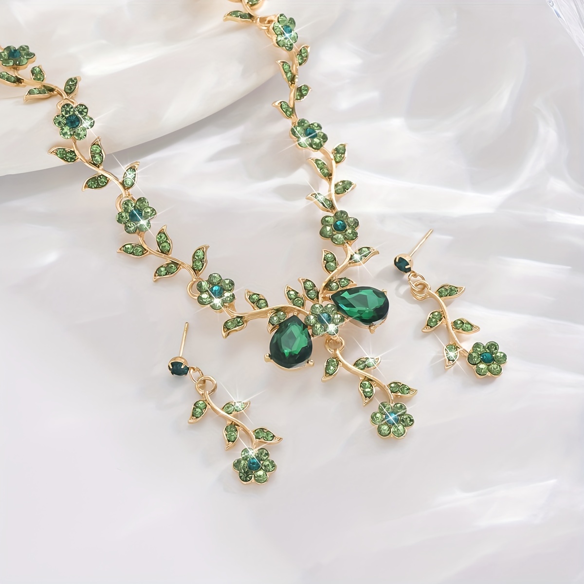 Juego de Collar y Pendientes con Forma de Flor de Estrás para Novias, Conjunto de Joyería Nueva y a la Moda para Mujeres - 3 Piezas