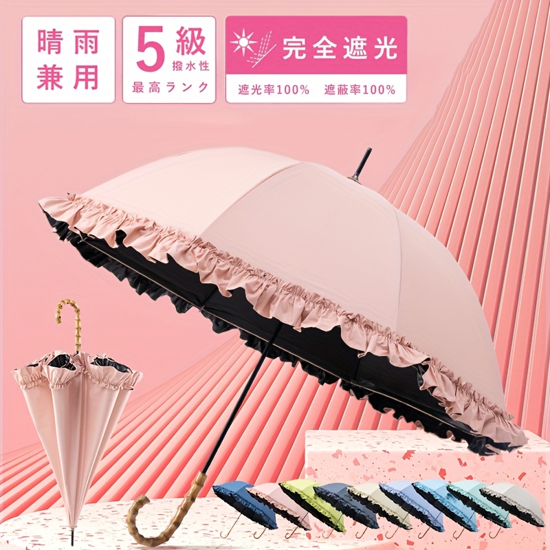 an umbrella featuring a bamboo handle a vinyl canopy and a curved grip designed to shield against   and rain