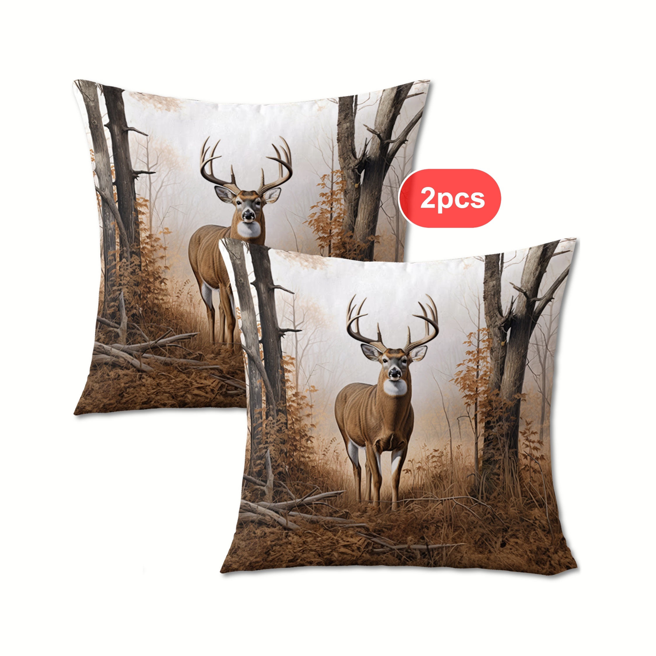 Image of 2pcs Brown Pillow Cover Minimalist Art Hippie Tapitz Bedroom, Living Room, Home Decoration Short Plush Cloth, Double Sided Printing, No Pillow Core