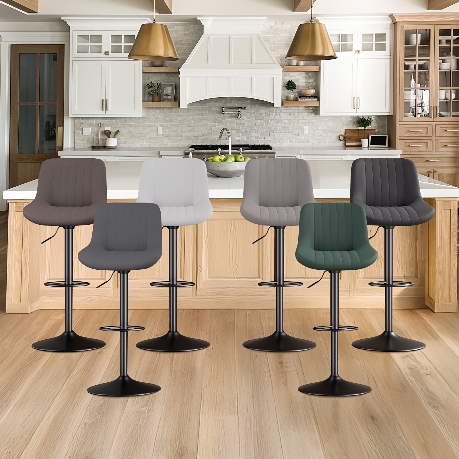 [Counter Height Bar Stools] 1/2/3/4 Packs Counter Height Bar Stools, Adjustable Swivel Upholstered Counter Height Barstools with Back And Footrest, Stool Chair for Kitchen Counter Island