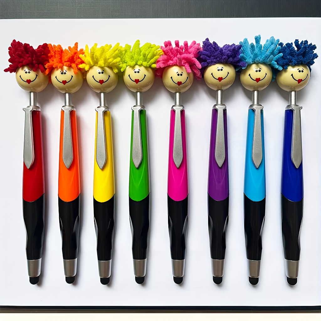 TEMU [creative Pen] 4pcs Creative New Mop Screen Ballpoint Pen | 4pcs | 1.0mm Pen Black Ink | Back To School Supplies Consumables Color Random