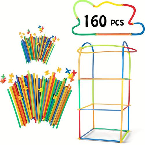 400 160pcs building toys straw toys interlocking plastic engineering thin tube blocks educational kit for kids boys and girls gift motor skills learning random color