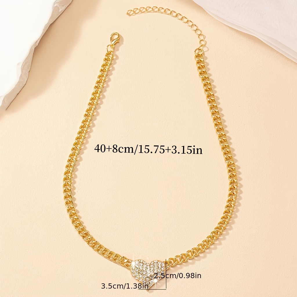 Heart Pendant Necklace with Rhinestones Chain for Women