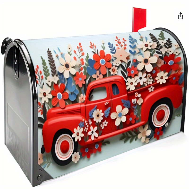 

1pc, Flower Car Mailbox Covers Standard Size 21"x18" Letter Box Cover Mailbox Wraps Post Mailbox Decorations For Outdoor Garden Yard