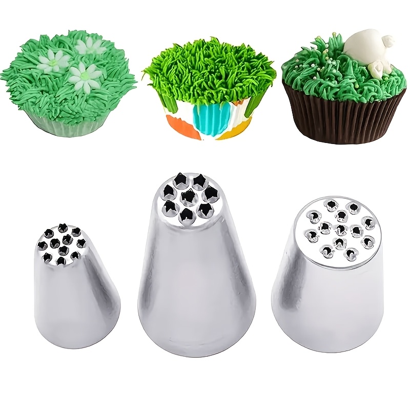 TEMU 3pcs Stainless Steel Grass Decorating Tip Set, Grass Decorating Tip, Seamless Icing Tip And Grass Tube Nozzle-dishwasher Safe, Durable, Suitable
