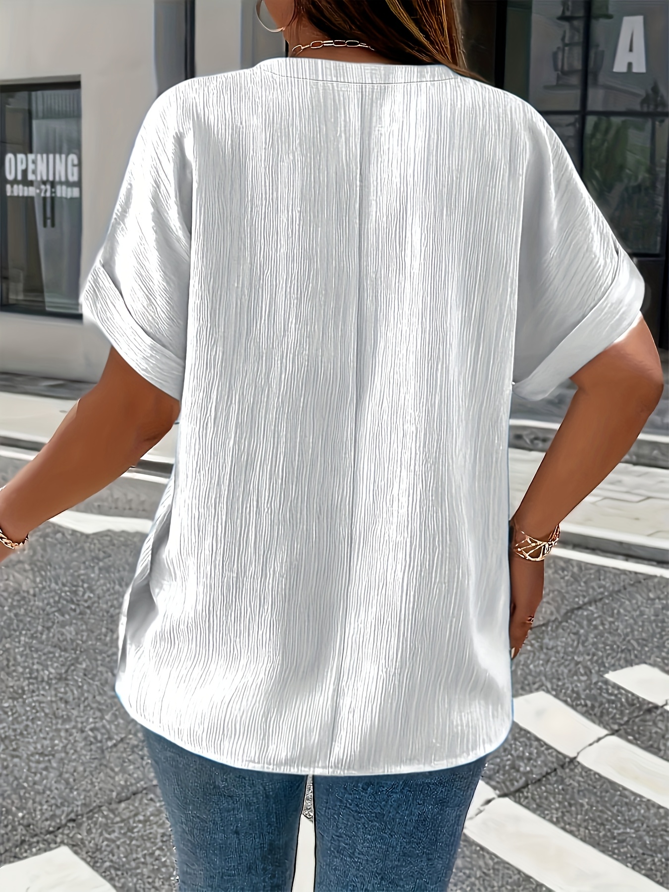Plus Size, Women's Plus Size New European and American Spring/Summer Short Sleeve Button Solid Color Elegant Casual T-Shirt