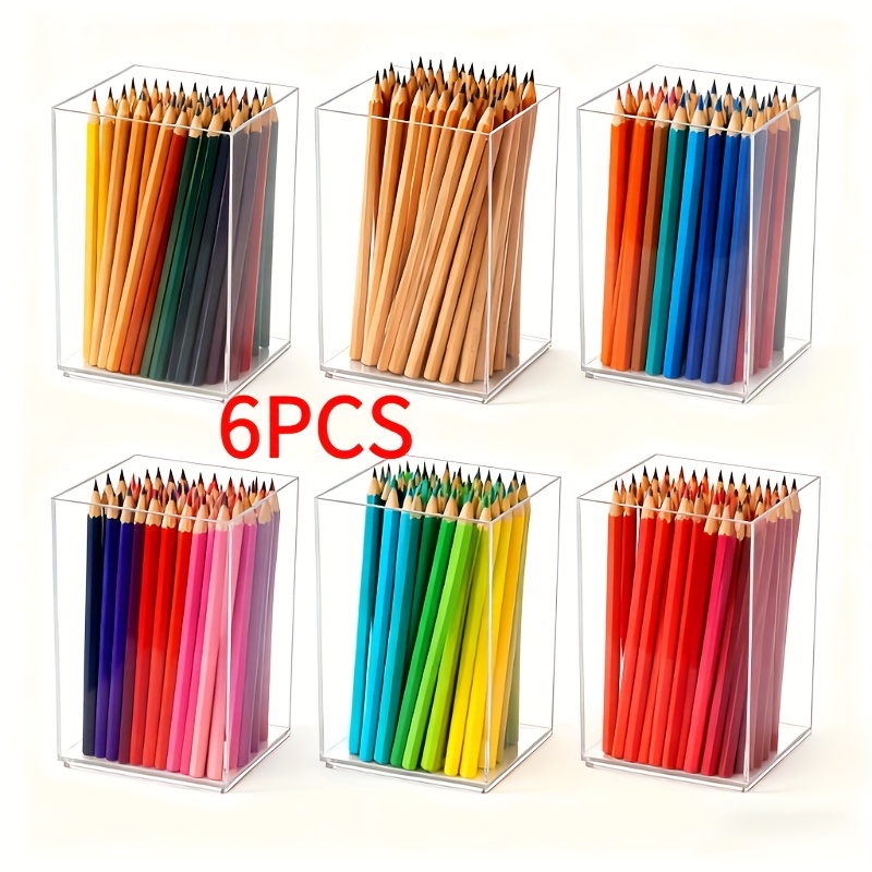 Image of 4-pcs/ 6-pcs Optional Transparent Acrylic Pen Holder Makeup Brush Stand Desktop Stand Gothic Accessories Organizer Box, Transparent Pencil Holder Acrylic, Suitable For Home, Office, School, Back-to-