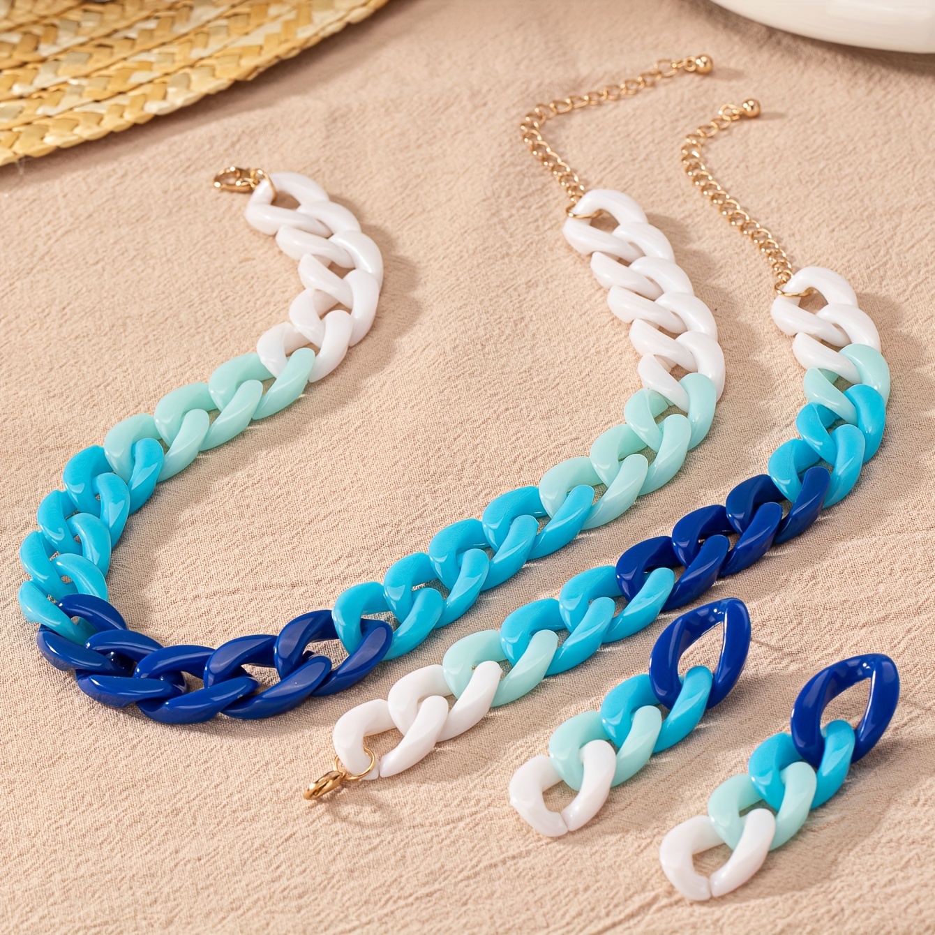 4pcs Resin Chain Necklace Set for Women's Beach Vacation