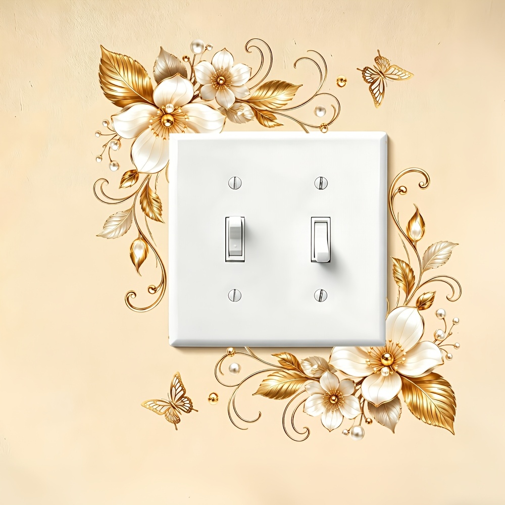 Light Luxury Gilded Floral Switch Plate Sticker, Elegant Decor