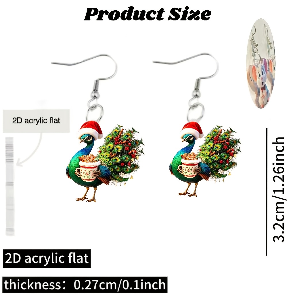 Women's Christmas Peacock 2D Acrylic Earring Ornament