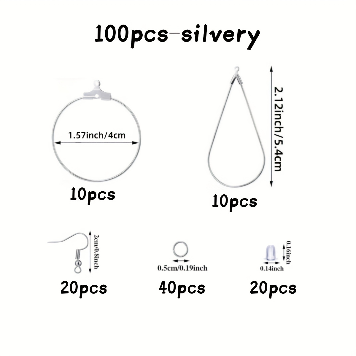 TEMU 100 Piezas Kit de Accesorios para Hacer Aretes con Aros, Ganchos, Anillas y Cierres para Joyería DIY, Formas de y Redonda