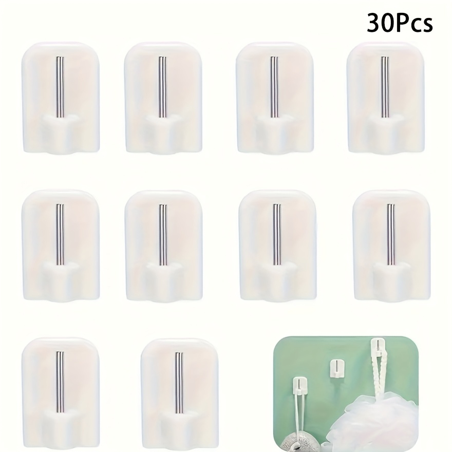 Image of 30pcs No-drill White Self-adhesive Curtain Rod Hooks, Self-adhesive Rod Holders, Curtain Hook Curtain Rod Bracket Additions - For Home Decor