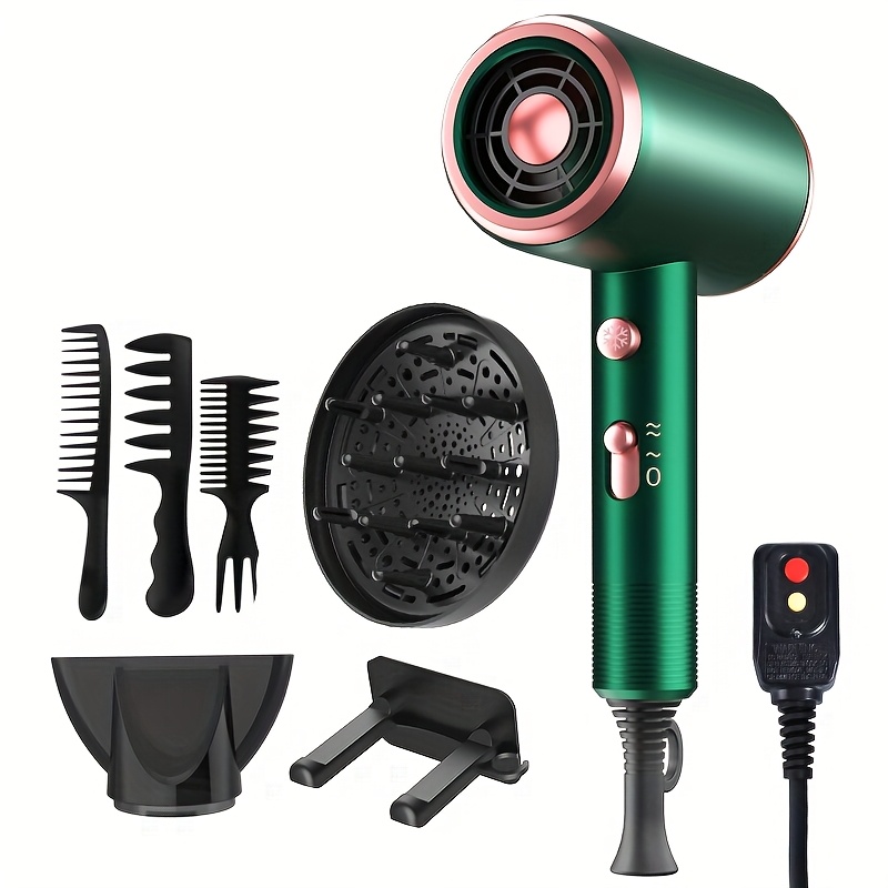 Professional Hair Dryer, Powerful 1600w Quick Dry Hair Dryer With 2 Concentrator Nozzles 1 Diffuser Attachment 3 Combs 1 Hanger For Travel (gray, White, Red, Green, Purple, Pink)
