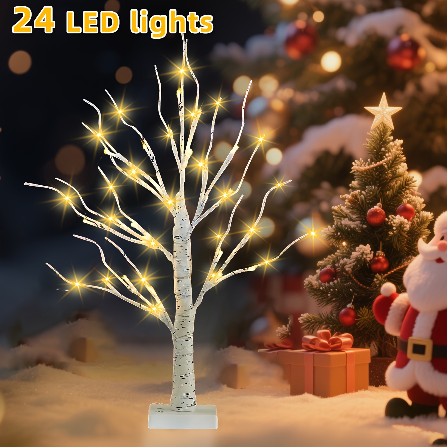 1pc 24led Usb And Battery Power Supply Artificial Birch Tree Decorative String Light, With Timing Function And Diy Pendant, Is The For Restaurants, Parties, Bedrooms, Easter, And Christmas