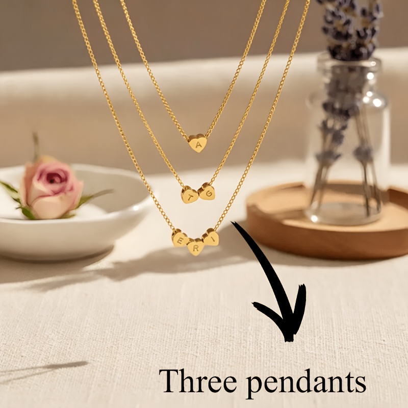TEMU Custom Multi-heart Pendant Necklace For Women, Personalized With Engraved Initials, Numbers, Commemorative Numbers, Etc. A Unique Keepsake Gift