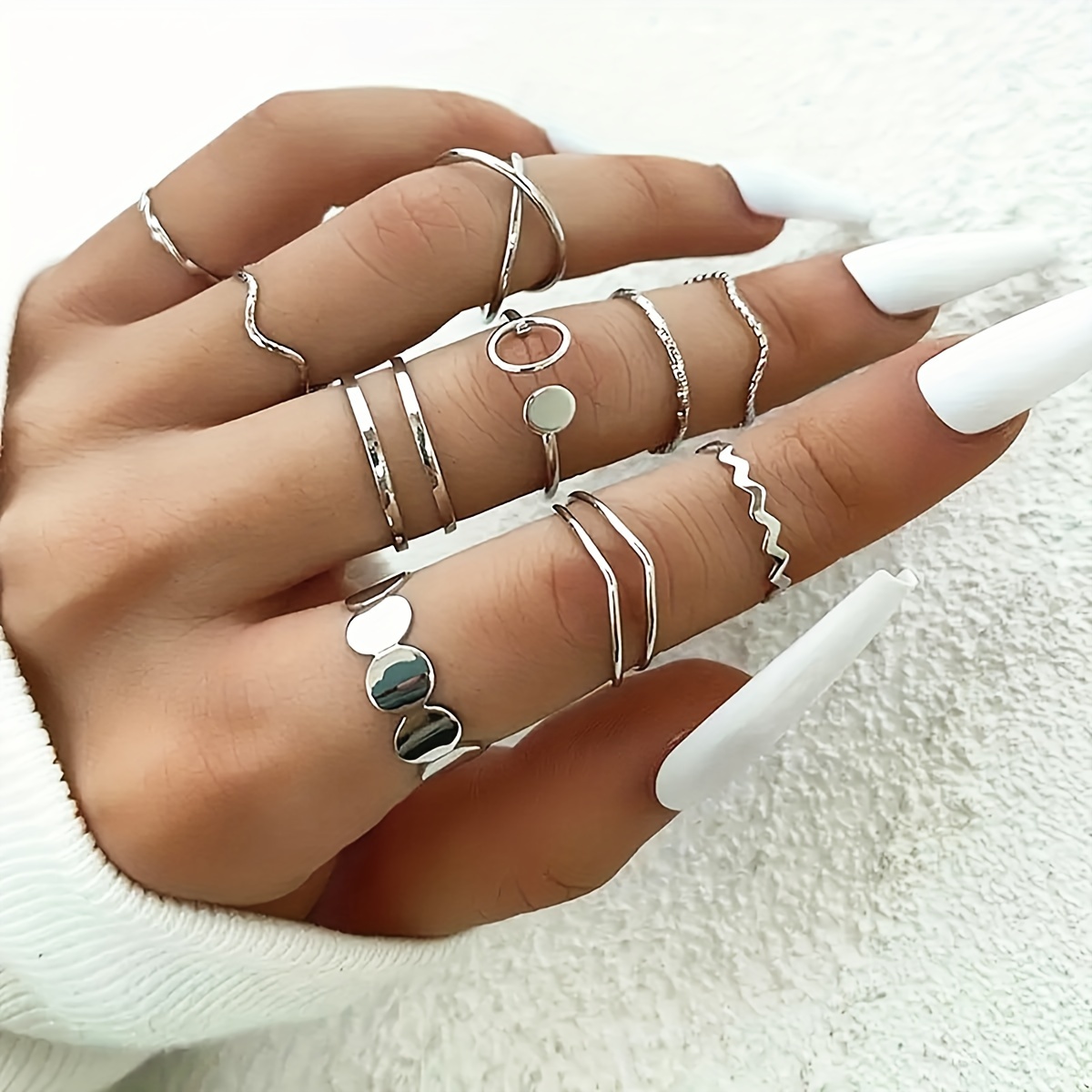 

10pcs Hip Hop & Minimalist Ring Set - Versatile Iron Rings For Casual Attire, Parties & Ramadan