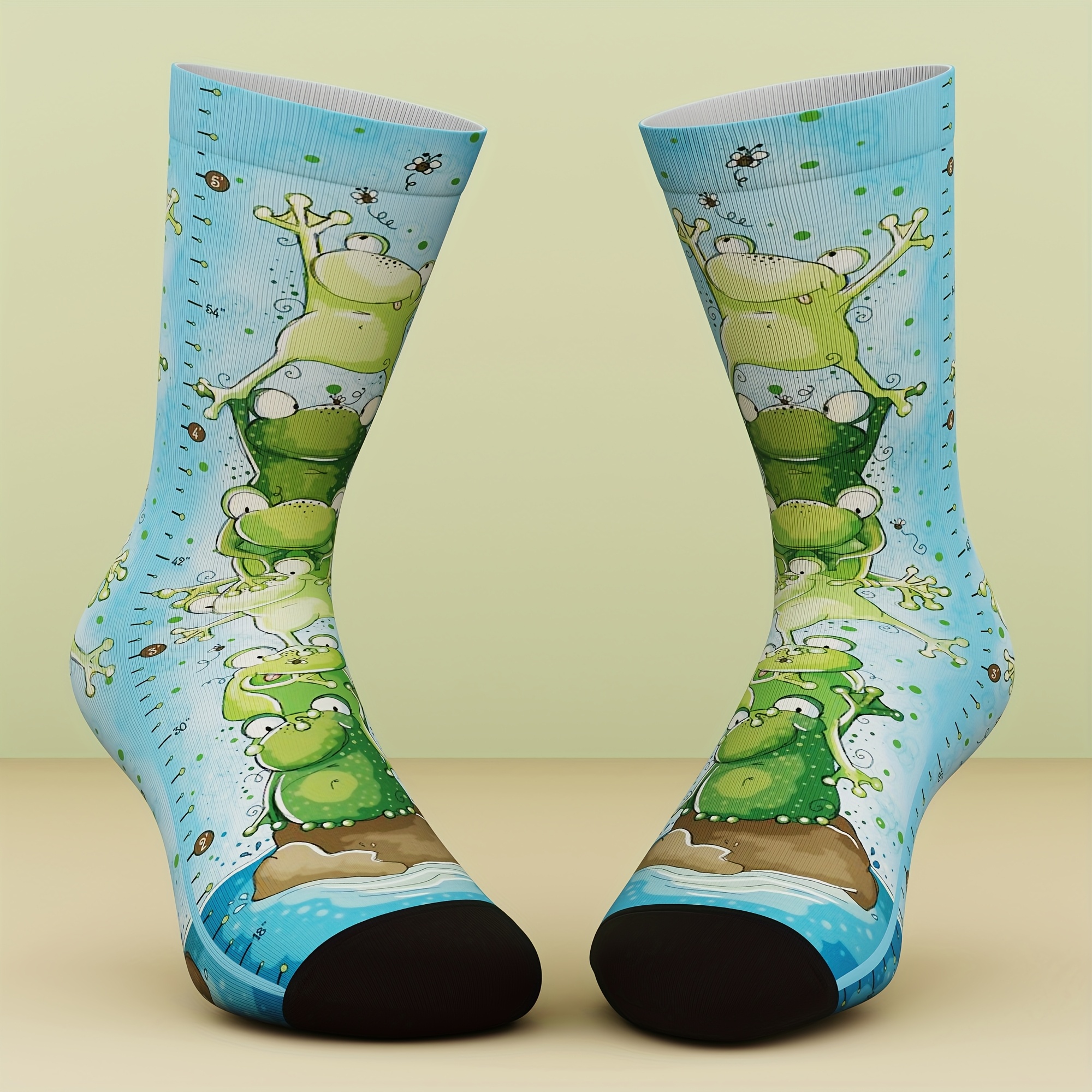 TEMU 1 Pair Of Unisex Socks, Cute Frog Pattern, Cartoon Style, And Interesting, Suitable For Outdoor Casual Sports, Fashionable, Comfortable And