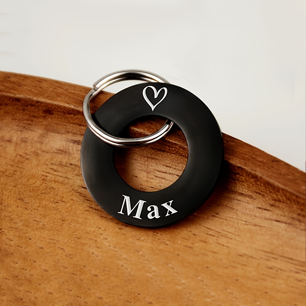 TEMU Étiquette et porte-clés personnalisés, pendentif rond gravé sur mesure, étiquette personnalisée pour animaux de compagnie, étiquette