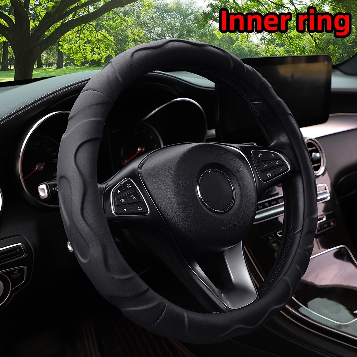 

Premium Faux Lambskin Steering Wheel Cover - Fit For 14.5-15" (37-38cm) Sports Cars, Durable Pu Leather With Inner Ring