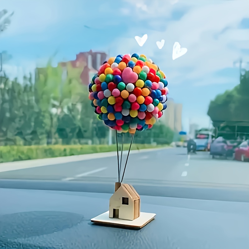 

1-piece Wooden Balloon House Car Ornament - Handcrafted Collectible Figurine, Multi-room Decor, Suitable For Indoors & Outdoors, Electricity-free Decoration