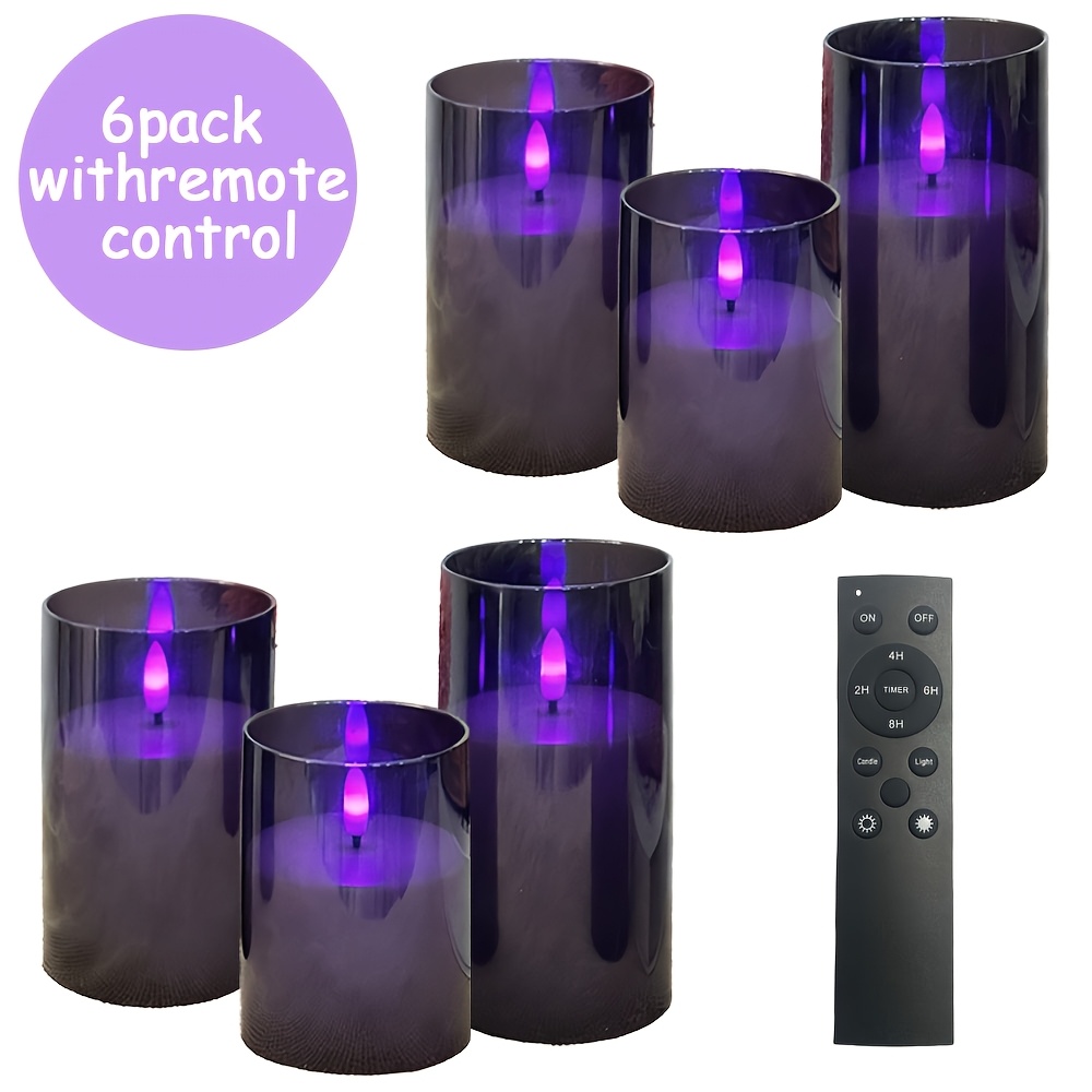 E-shop 3er-Pack/6er-Pack Schwarz mit blinkendem lila Lichtstreifen Xiaomi-Fernbedienung flammenlose LED-Kerzen – batteriebetrieben (Batterien nicht