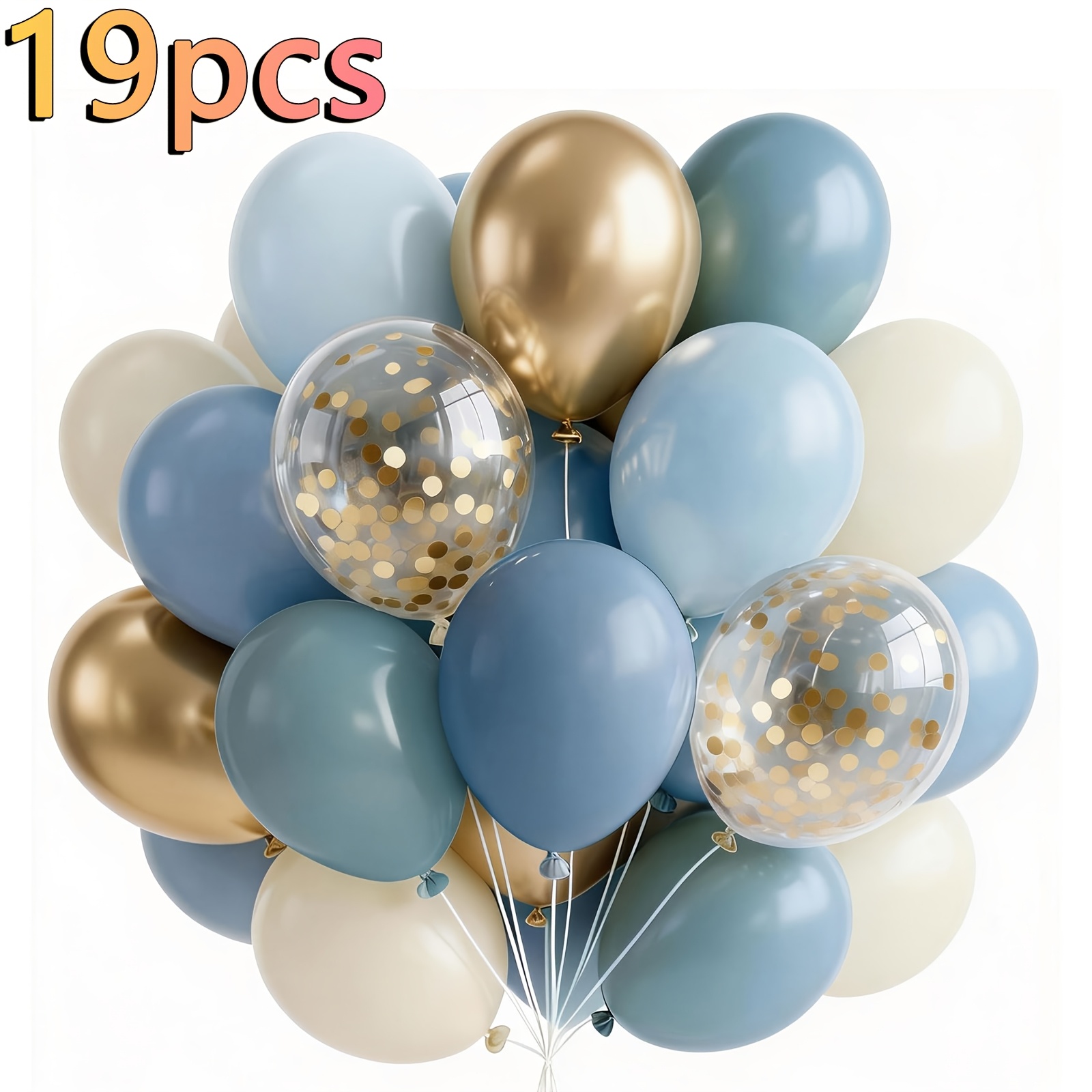 TEMU Photography Props 19pcs Dusty Balloons, 12/10inch Light Slate Blue Sand Metallic Golden Boho Confetti Latex Balloon, For Graduation Season,