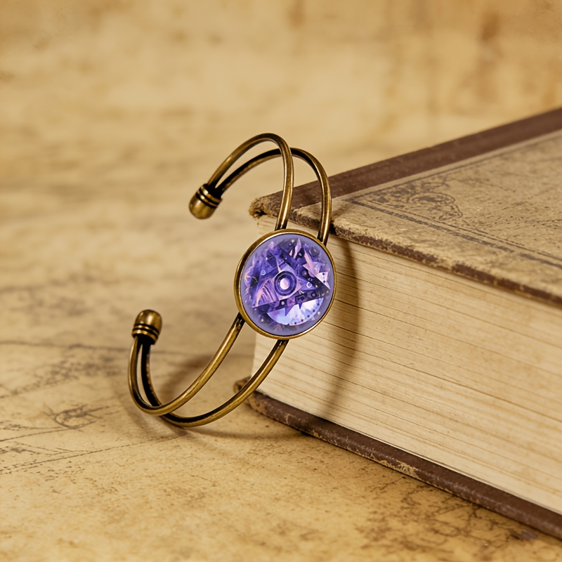 Antique Cyan Double-Layer Adjustable Bracelet with Purple Pattern