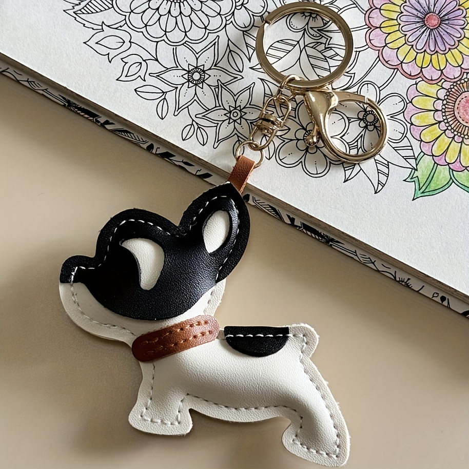 Image of 1 Adorable Bulldog Keychain, Made Of Pu Leather, A Stylish Bag Charm That Fits Bags. A Keychain Accessory And An Ideal Gift For Women, Perfect For Holidays