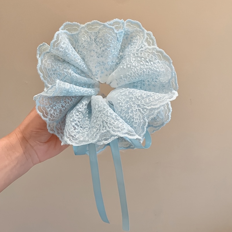 Ruffle Lace Trim Drawstring Large Ponytail Holder