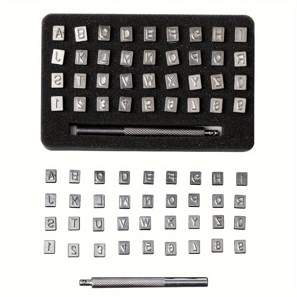TEMU The Hobbyworker Set di punzoni in metallo da 36 pezzi, 3 mm e 6 mm, con e lettere, per , punzone per lettere inglesi per metallo, pelle e legno
