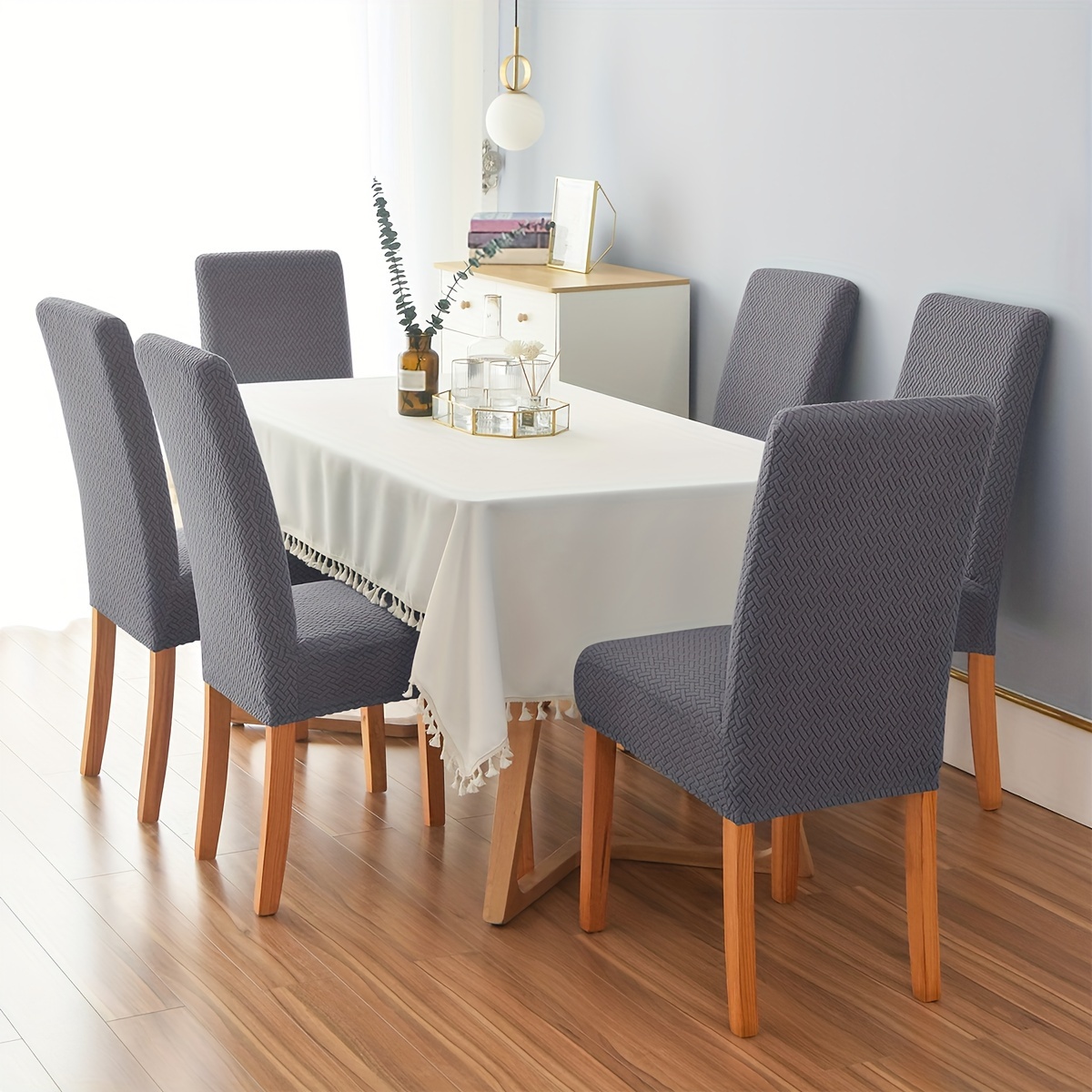 4/6pcs T-shaped Elastic Mid-back Dining Chair Covers