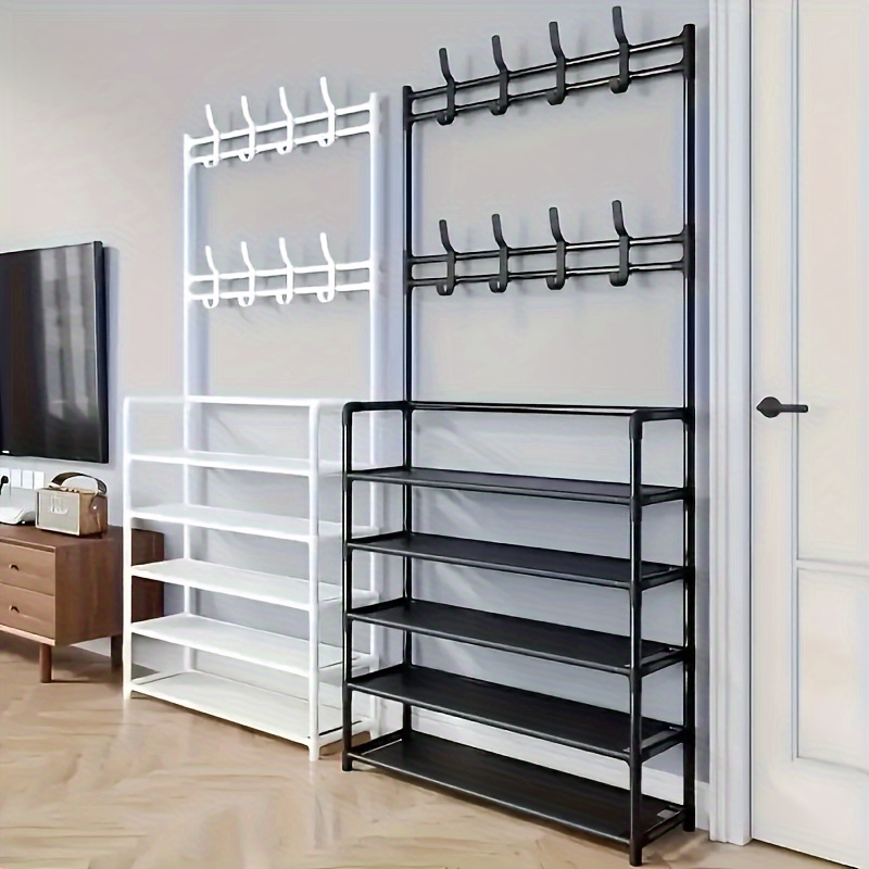 

4/5 Layer Multi-functional Metal Coat Rack With 8 Double Hooks - Space-saving Storage Solution For Entryway, Living Room, Bathroom, And - Foyer Shoe Rack With