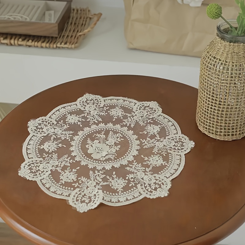 

1pc White Lace Embroidered Doily - Vintage Crochet Floral Hollow Out Fabric Anti-scalding Table Mat - Perfect For Air Fryer Dust Cover, Table Topper & Home Kitchen Decor