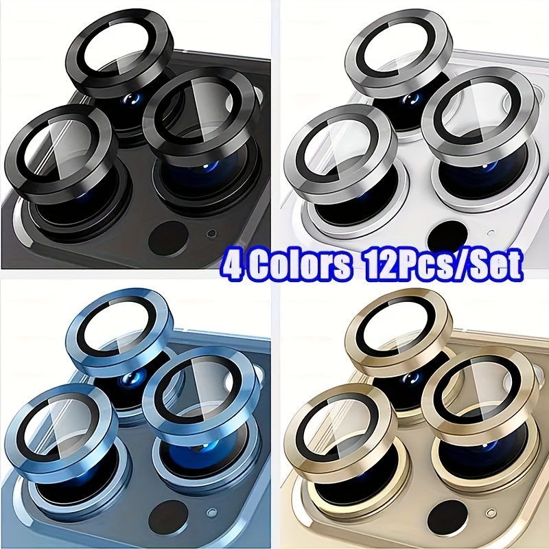 

4 Colors 12pcs/set Camera Lens Protective Film For /11/12/13/14 Pro Max/12/13 Mini - Golden, Silver, Black, Blue