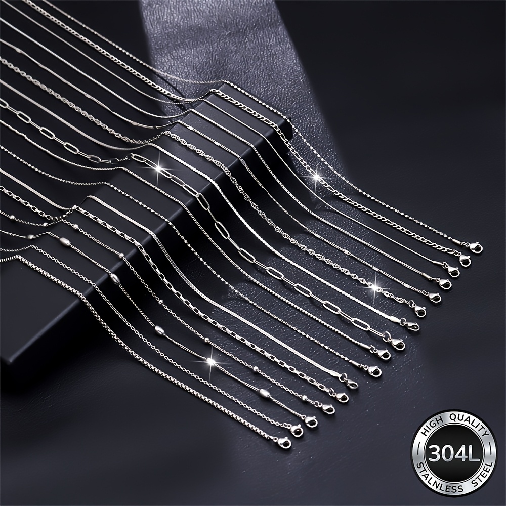 TEMU 16pcs Set Of High-quality Hypoallergenic Stainless Steel Chain Necklaces, Waterproof And Fade-resistant, Stylish And Versatile, Simple And